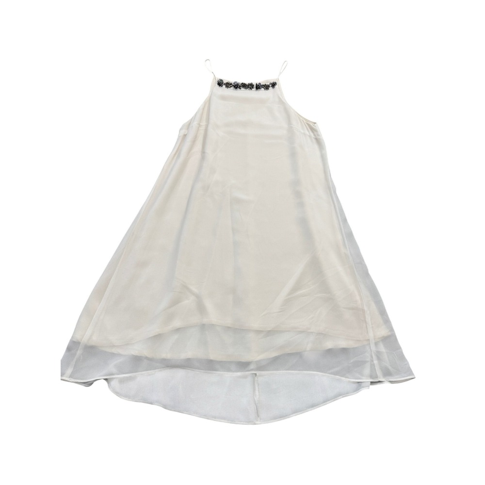 XOXO Womens Cream Beaded Neckline High-Low Chiffon Sleeveless Dress Size M